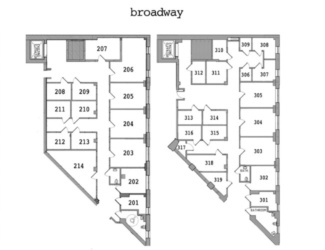Floor plan map of Tape Deck Studios' private lockout rehearsal spaces at 495 Flatbush Ave, Brooklyn.